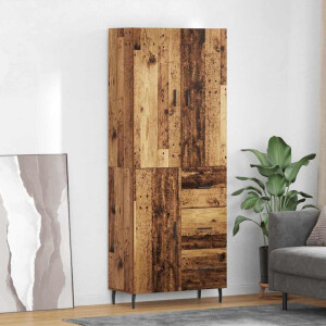 vidaXL Hoge kast met lade 2 pcs Oud Hout Geengineerd Hout en Glas