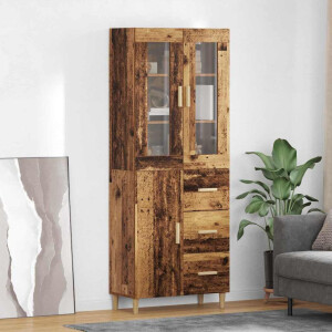 vidaXL Hoge kast met lade Oud Hout 69,5 x 34 x 180 cm Bewerkt hout
