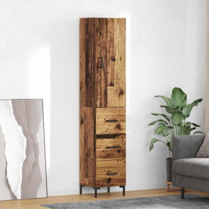 vidaXL Hoge kast met lade Oud Hout 69,5 x 34 x 180 cm Bewerkt hout