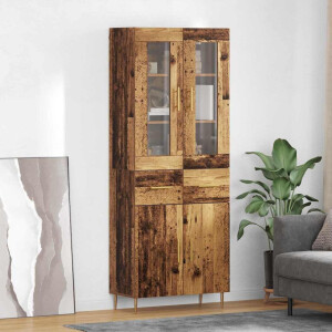 vidaXL Hoge kast met lade 2 pcs Oudhout Bewerkt hout