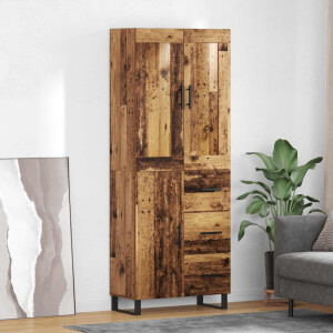 vidaXL Hoge kast met lade Oudhout 69,5 x 34 x 180 cm Bewerkt hout