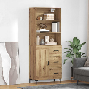 vidaXL Hoge kast Artisan Eiken 69,5 x 34 x 180 cm Bewerkt hout