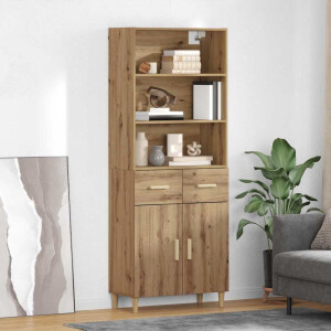 vidaXL Hoge kast Artisan Eiken 69,5 x 34 x 180 cm Bewerkt hout
