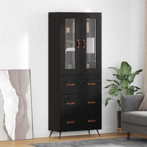 vidaXL Hoge opbergkast met plank 2 pcs Zwart Eiken Bewerkt hout