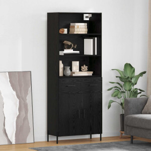 vidaXL Hoge kast met lade Zwart eiken 69,5 x 34 x 180 cm Bewerkt hout
