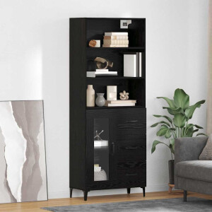 vidaXL Hoge kast Zwart Eiken 69,5 x 34 x 180 cm Bewerkt hout