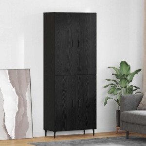 vidaXL Hoge kast 2 pcs Zwart eiken Geengineerd Hout en Glas