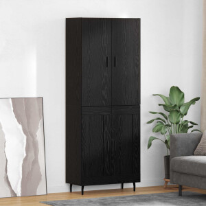 vidaXL Hoge kast 2 pcs Zwart eiken Geengineerd Hout en Glas