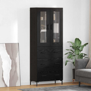 vidaXL Hoge kast met lade 2 pcs Zwart Eiken Bewerkt hout