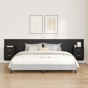 vidaXL Hoofdbord Met Kast met lade 3 pcs Zwart Eiken Bewerkt hout