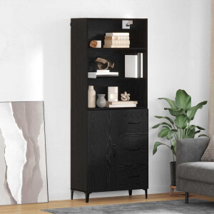 vidaXL Hoge kast met lade Zwart Eiken 69,5 x 34 x 180 cm Bewerkt hout