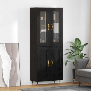 vidaXL Hoge kast 2 pcs Zwart Eiken Bewerkt hout