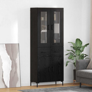 vidaXL Hoge kast met lade 2 pcs Zwart Eiken Bewerkt hout