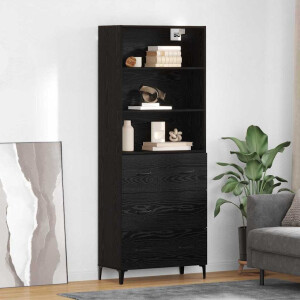 vidaXL Hoge kast met lade Zwart Eiken 69,5 x 34 x 180 cm Bewerkt hout