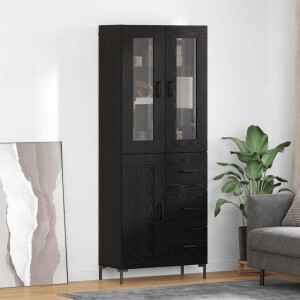 vidaXL Hoge kast met lade 2 pcs Zwart Eiken Bewerkt hout