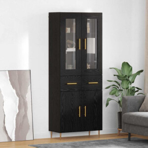 vidaXL Hoge kast met lade 2 pcs Zwart Eiken Bewerkt hout