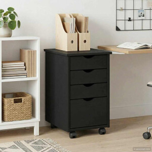 vidaXL Rolling Kast met wiel Zwart 34 x 39 x 56 cm Massief grenenhout