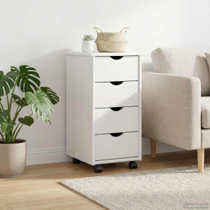 vidaXL Rolling Kast met wiel Wit 34 x 39 x 65,5 cm Massief Vurenhout
