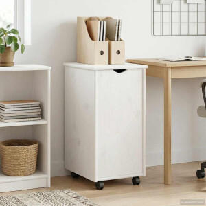 vidaXL Rolling Kast met wiel Wit 34 x 39 x 65,5 cm Massief Vurenhout