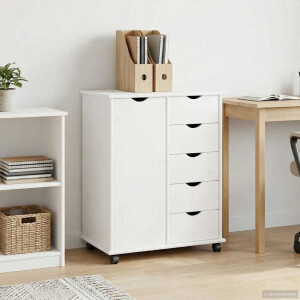 vidaXL Rolling Kast met wiel Wit 63,5 x 39 x 79 cm Massief Vurenhout