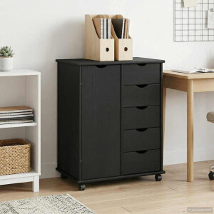 vidaXL Rolling Kast met wiel Zwart 63,5 x 39 x 79 cm Massief Vurenhout