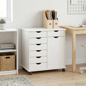vidaXL Rolling Kast met wiel Wit 63,5 x 39 x 65,5 cm Massief Vurenhout