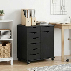 vidaXL Rolling Kast Zwart 63,5 x 39 x 65,5 cm Massief Vurenhout