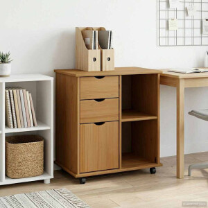 vidaXL Rolling Kast Honingbruin 63,5 x 39 x 65,5 cm Massief Vurenhout