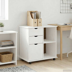 vidaXL Rolling Kast met wiel Wit 63,5 x 39 x 65,5 cm Massief Vurenhout
