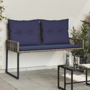 vidaXL Tuinbank met kussen 4 pcs Grijs en Marineblauw poly rattan