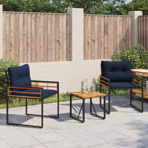 vidaXL Buitenmeubelset met kussen 3 pcs Marineblauw
