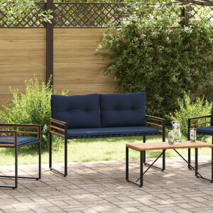 vidaXL Houten Laag Bank met kussen Effen Marineblauw 114 x 55 x 77 cm