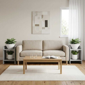 vidaXL Plantenstandaard met plank 2 pcs Beton Grijs 30 x 30 x 40 cm