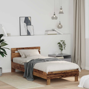 vidaXL Bedframe met hoofdeinde Oudhout 98.5 x 200 cm Bewerkt hout