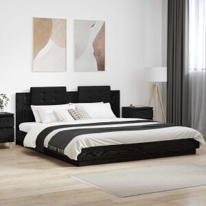 vidaXL Bedframe met Hoofdeinde Zwart Eiken 200 x 200 cm Bewerkt hout