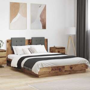 vidaXL Bedframe met Hoofdeinde Oud Hout 140 x 200 cm Bewerkt hout