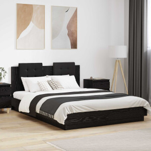vidaXL Bedframe met Hoofdeinde Zwart Eiken 140 x 200 cm Bewerkt hout