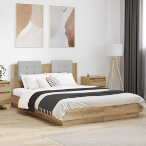 vidaXL Bedframe met Hoofdeinde Artisan Eiken 120 x 200 cm Bewerkt hout