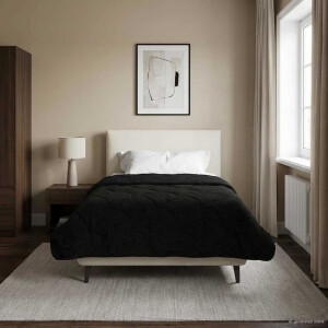 vidaXL Vol jaar dekbed Zwart 140 x 220 cm Microfiber en Teddy fleece