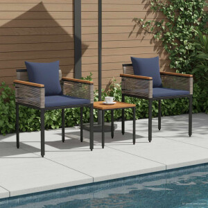 vidaXL Buitenmeubelset met kussen Grijs en Marineblauw poly rattan