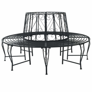 vidaXL Boom bank Ø 160 x 89 cm Staal Zwart Rond