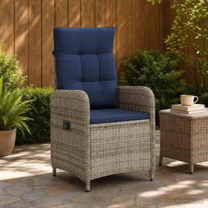 vidaXL Verstelbare tuinstoel Grijs en Marineblauw poly rattan
