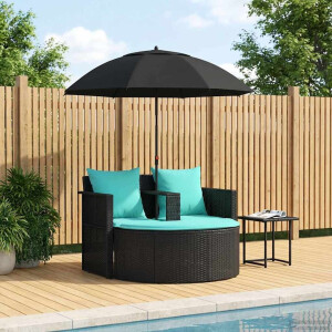 vidaXL Tuinbank met kussen 8 pcs Zwart en Turquoise poly rattan