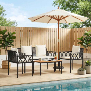 vidaXL tuinmeubelset 4 st Zwart en Cream Wit poly rattan