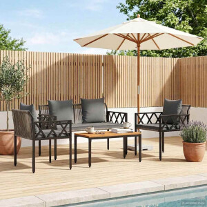 vidaXL tuinmeubelset 4 st Grijs en Donkergrijs poly rattan