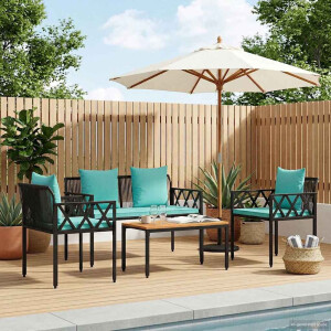 vidaXL Tuinmeubelset 4 st Zwart en Turquoise poly rattan