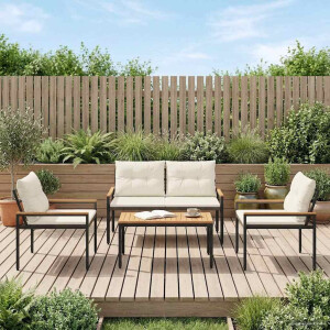 vidaXL tuinmeubelset 4 st Crèmewit poly rattan