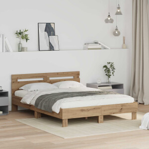 vidaXL Bedframe met hoofdeinde Artisan Eiken 160 x 200 cm Bewerkt hout