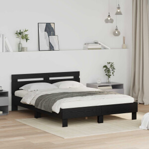 vidaXL Bedframe met hoofdeinde Zwart Eiken 140 x 200 cm Bewerkt hout
