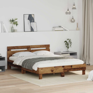 vidaXL Bedframe met hoofdeinde Oudhout 120 x 200 cm Bewerkt hout